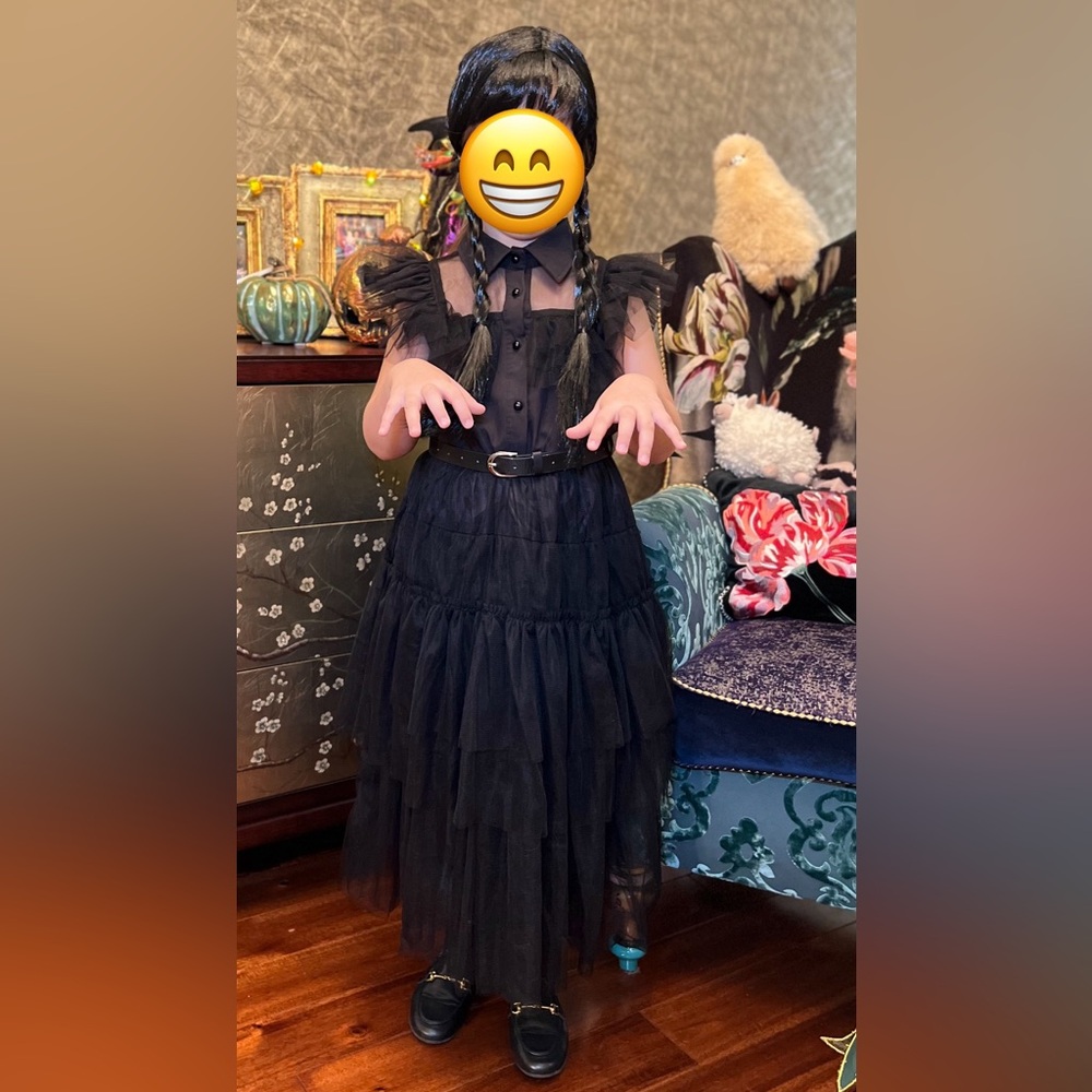 Elegant Wednesday Adam’s Black Kids Formal Dress with Belt.